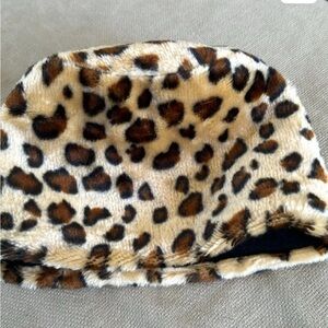 Reversible slouchy faux fur / velvet animal leopard print hat one size